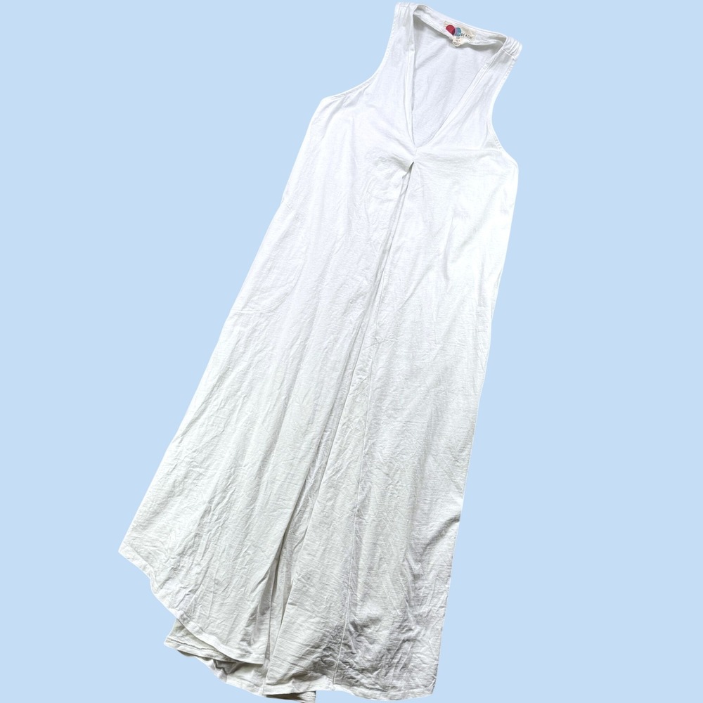 FP Beach Maxi Dress Women S White Cotton Sleeveless V Neck Pockets Boho Summer